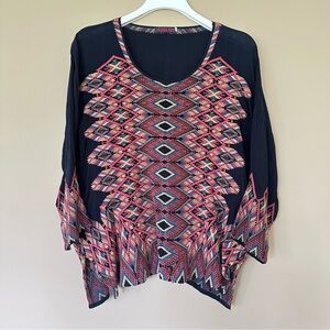 Johnny Was Moni Blouse Heavily Embroidered Top Women S RARE Boho 3/4 Sleeve RARE